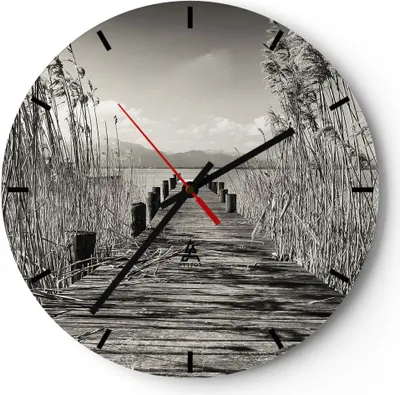 Produktbild von Wanduhr - Rund - Glasuhr - Brücke Pier Sepia - 30x30cm - Schleichendes Uhrwerk - Lautlos - zum Aufhängen bereit - Dekoration Modern - Wanddekoration aus Glas - C3AR30x30-4928