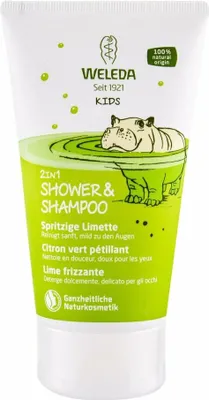 Obrázok produktu pre Weleda Kids 2in1 Shower & Shampoo, 150 ml, 2 v 1 vlasy & telo, Neprofesionálne, Deti, Všetky typy vlasy, Čierna, Blond, Gaštan, Červená