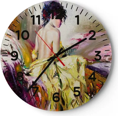 Produktbild von Wanduhr - Rund - Glasuhr - Frau Modell - 30x30cm - Schleichendes Uhrwerk - Lautlos - zum Aufhängen bereit - Dekoration Modern - Wanddekoration aus Glas - C4AR30x30-3524