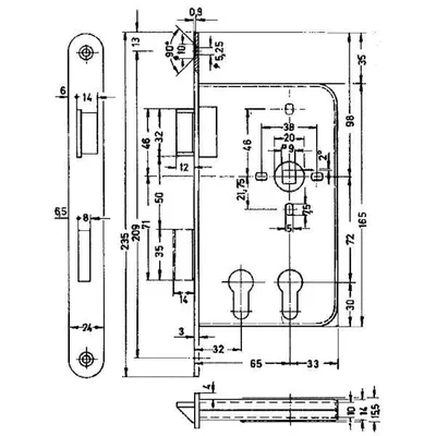 Produktbild von BMH Einstemmschloss 1015 PZW/2 PZ , links, DM 32/65, Edelstahl Stulp 20