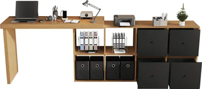 Image de Bureau d'angle pour gamers - Bureau d'ordinateur en L 120–140 cm - Avec étagère - Port de recharge USB et prise électrique - Structure en bois - Beige