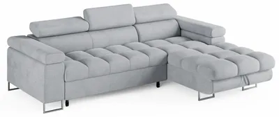 Image de ECKSOFA CLOUD, couleur gris clair, forme en L, revêtement en velours, avec fonction couchage et coffre de rangement