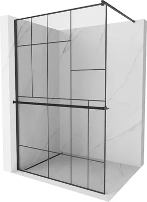 Produktbild von Mexen Kioto+ Duschwand mit Ablage und Reling 120 x 200 cm, Transparent/Schwarzes Design 8 mm, Schwarz - 800-120-121-70-78