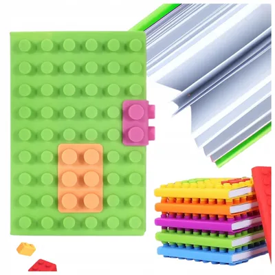 Produktbild von Notizbuch A6 im Baustein-Design mit Silikonhülle zum Schreiben und Malen - Grün