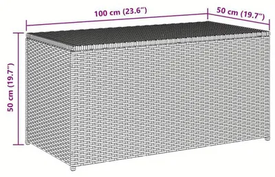 Obrázok produktu pre Šedá úložná škatuľa z polyratanu – odolná záhradná škatuľa s rozmermi 100 x 50 cm, vybavená plynovými pántmi