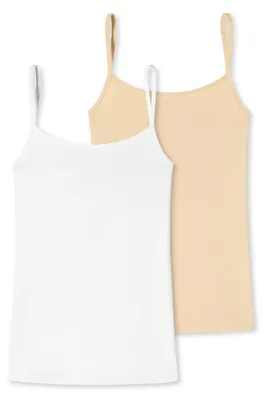 Produktbild von Uncover by Schiesser - Baumwolle - Spaghetti Top - 2er Pack (L Weiß/Sand)