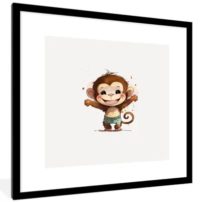 Produktbild von MuchoWow® Gerahmtes Poster Affe - Braun - Aquarell - Tiere - Mädchen - Jungen 40x40 cm - Poster mit Schwarzem Bilderrahmen Wandposter Rahmen Foto Bilder - Poster - Plakat im Rahmen