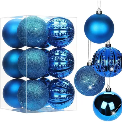Image de Boules de Noël de 8 cm, couleur bleue, en plastique incassable, lot de 12, décorations de Noël