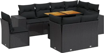 Produktbild von vidaXL 9-tlg. Garten-Sofagarnitur mit Kissen Schwarz Poly Rattan