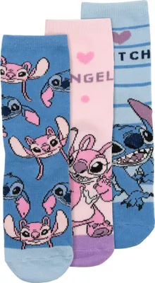 Produktbild von Disney Lilo & Stitch Socken für Mädchen - Kinder Sneaker Kindersocken Söckchen Blau Rosa (3er Pack) 27-30