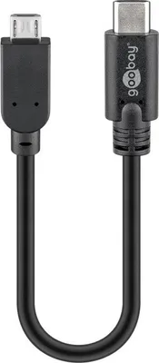 Produktbild von USB-C™-auf-Micro-B-Kabel, 0,2 m, schwarz 2,5 W, 0,5 A, 480 Mbit/s, USB 2.0