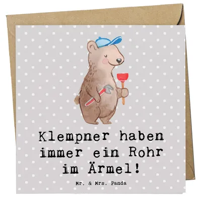 Produktbild von Mr. & Mrs. Panda Grußkarte Klempner Helden - Grau Pastell - Geschenk, Geschenke mit Herz, doppelkarte, Glückwunschkarte, kreative, Beruf, anlasskarte, Berufspassion