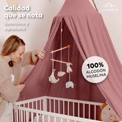 Imagen del producto de Dosel rosa palo sin aplicación dorada - Cielo de cama para habitación infantil