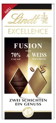 Zdjęcie produktu dla Lindt Excellence Fusion, tabliczka czekolady 70% kakao, smak czekolady gorzkiej i macchiato, 100g