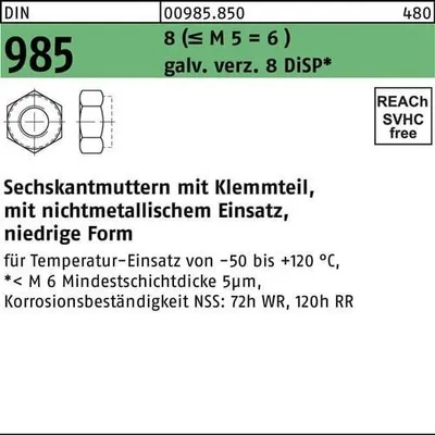 Produktbild von Reyher  Sechskantmuttern DIN 985 8 M 16 Zn 8 DiSP (100 Stück)