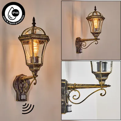 Produktbild von Arcola Außenwandlampe m. Bewegungsmelder aus Metall/Glas in Gold/Schwarz/Klar