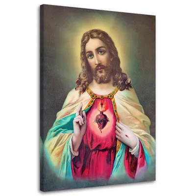 Produktbild von Leinwandbild herz von jesus christus 40x60 cm Feeby farbe wandbild bereit zum aufhängen