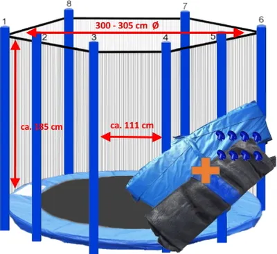 Produktbild von walexo Trampolin Randabdeckung + Sicherheitsnetz für 8 Stangensystem ( 305 cm Ø, Blau/Blau )