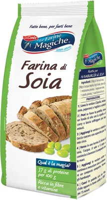 Produktbild von 6x Lo Conte le farine magiche Farina di Soia Sojamehl, reich an Ballaststoffen, ideal für Brot, Pizza, Cremes und Kuchen, Packung mit 300 g