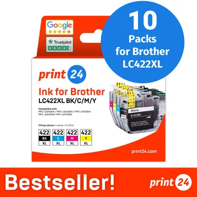 Productafbeelding van NIEUW: print24 Inktcartridges voor Brother LC422XL, multipack (BK/C/M/Y), 10 stuks