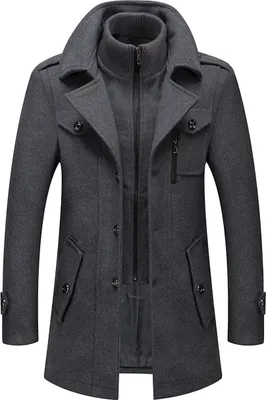 Produktbild von Herren Wintermantel, Slim Fit Zweiteiliger Mantel für Business und Freizeit, Wollmantel mit Stehkragen Peacoat und Warmer Integrierter Innenjacke, Herren, Grau, 7XL