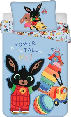 Produktbild von Baby Kinder Bettwäsche Wendemotiv Bing Bunny, Amma & Sula Ball Xylophon Auto Blau Bettdecke 100x135 + Kopfkissen 40x60 cm 100% Baumwolle für Kinder