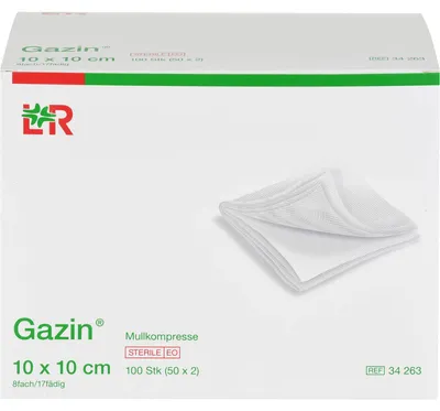 Obrázek produktu pro Lohmann Rauscher Gazin gázový kompres sterilní 8vrstvý 17nitný 50 x 2 kusy 10 x 10 cm