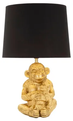 Image de Lampadaire de table Mauro Ferretti, modèle "Singes avec maman", douille E27, dimensions 30x49 cm, finition dorée et noire