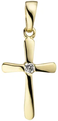 Produktbild von Anhänger Goldanhänger, Kreuz mit weißem Zirkonia in der Mitte, 375 Gold Gelbgold