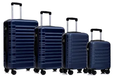 Produktbild von Reisekoffer mit TSA-Schloss, Hartschalen-Trolley, Kabinenkoffer mit 4 Rollen (Dunkelblau, Set in S-M-L-XL)