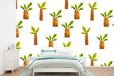 Produktbild von MuchoWow® Fototapete für Wohnzimmer oder Schlafzimmer Wandtapete Vinyl Motivtapete Palmen - Dschungel - Weiß - 420x280 cm - Zimmer für Kinder