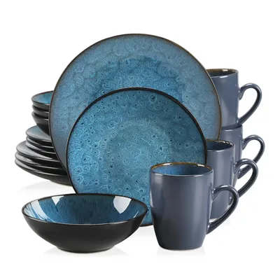 Image de Vancasso Service de table en céramique stoneware, 16-St Kombiservice, Set de vaisselle avec bols, gobelets, assiettes à dessert, assiettes à manger pour 4 personnes