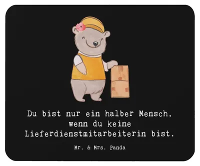 Produktbild von Mr. & Mrs. Panda Mauspad Lieferdienstmitarbeiterin Herz - Schwarz - Geschenk, pc, Mousepad, Witzig, Lieferbringdienst, Spruch, laptop, Lustig, Pizzabringdienst, Mouse Pad