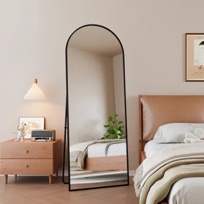 Produktbild von ProximaX Standspiegel 53 x 162 cm Ganzkörperspiegel Schwarz Aluminium Rahmen Spiegel Gewölbter Ankleidespiegel