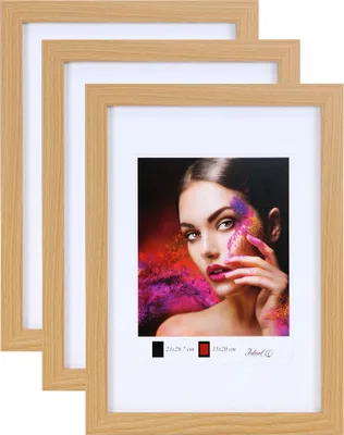 Produktbild von 2er 3er 5er Set Holz Bilderrahmen Lifestyle Plexi Foto Rahmen Collage Wanddeko Poster HR-25 - Farbe: 3er Pack Buche | Format: 30x30