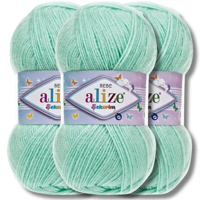 Image de Alize 3x 100g Sekerim Bébé, fil uni, pour tricoter ou crocheter (Couleur : Bleu turquoise - 19)