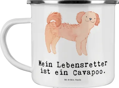 Produktbild von Mr. & Mrs. Panda Emailletasse Cavapoo Lebensretter - Weiß - Geschenk, Pott, becher emaille, Cavoodle, Teebecher, Teetasse, Tasse, Haferl