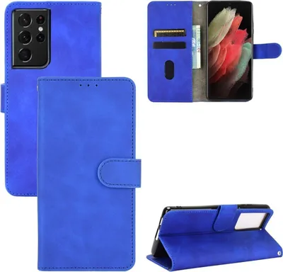 Produktbild von König Design Hülle kompatibel mit Samsung Galaxy S21 Ultra Kunstleder Handyhülle - Handy Case Blau