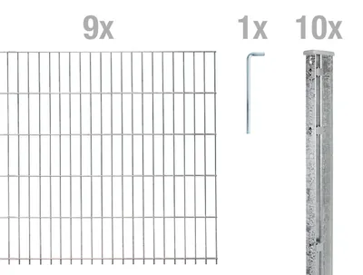 Produktbild von Alberts Doppelstabmattenzaun 6-5-6, Matten 2,50 m, Höhe 1,83 m, Länge 22,5 m, feuerverzinkt, Zaun als Komplettset, Pfosten mit Abdeckleiste 60x40 mm