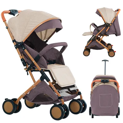 Produktbild von Buggy Kinderwagen zusammenklappbar verstellbare Rückenlehne 0-6 Jahre mit Regenschutz Khaki