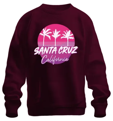 Obrázok produktu pre Santa Cruz California Palmen Retro Surfer Strand Küste Urlaub Uni Mikina Pullover, Burgundy, S