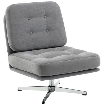 Zdjęcie produktu dla Fotel wypoczynkowy - obrotowy - wygląd przypominający tkaninę chenille - siedzisko tapicerowane - obicie materiałowe - rama metalowa - jasnoszary - 70 x 87 x 84 cm