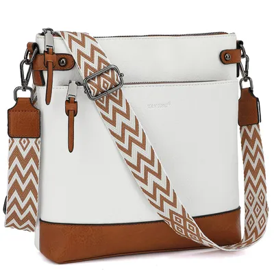 Produktbild von Umhängetasche Damen Mittel Crossbody Bag Leicht Schultertasche Tasche Bag Mit Verstellbar Abnehmbar Breiter Gurt Pendeln Reise Campus (weiß/Hellbraun)