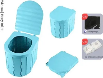 Image de Seau de toilettes portable et pliable avec couvercle et sacs, pour le camping