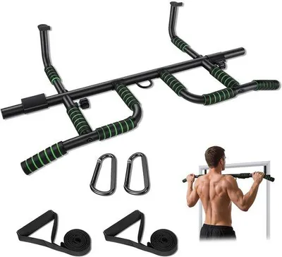 Productafbeelding van Unyqoos® Klimstang voor deurkozijn – stabiele pull-up stang van verstevigd staal, draagvermogen 200 kg, 10 verstelbare handgreepstanden, geschikt voor deurkozijnen van 65–92 cm, zonder boren