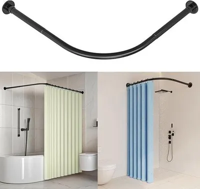 Produktbild von Famanu Duschvorhangstangen-Set schwarz, 90 × 90 × 90 cm, robuste Eckstange