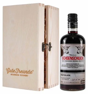 Produktbild von Meisner Ochsenschluck Kräuterlikör mit Geschenk-Holzkiste