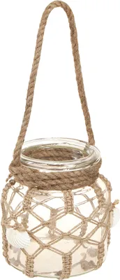 Produktbild von Deko Glas Makramee Muscheln Vase Tischdeko Hängedeko Ø14cm