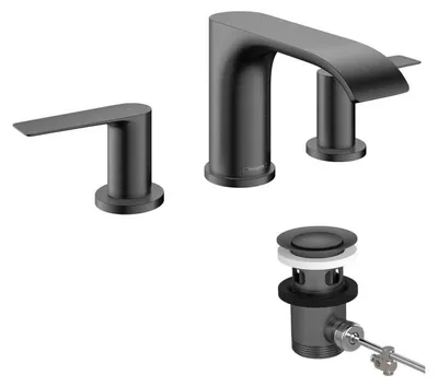 Imagen del producto de Grifo de lavabo Hansgrohe Vivenis de 3 orificios, modelo 90, con sistema de desagüe con varillas y acabado en cromo cepillado