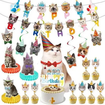 Productafbeelding van 20 Stuks Verjaardagsfeestdecoraties voor Katten, Kattenthema